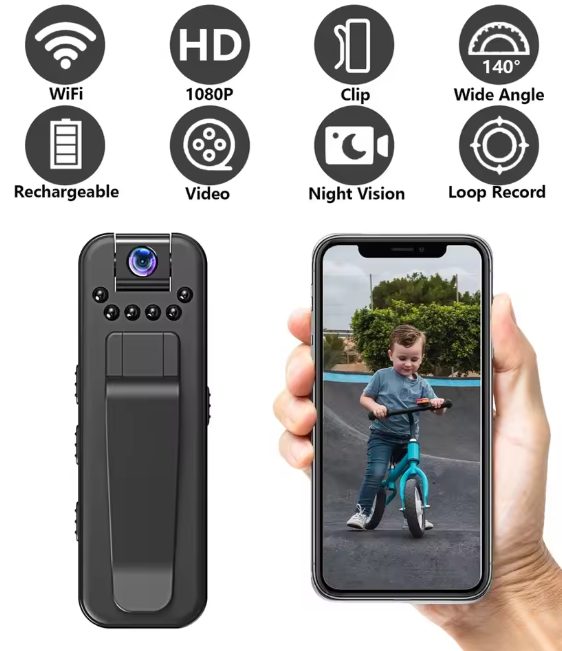 Mini Cámara Corporal (Bodycam) 1080P con Lente Rotatoria y Wi-Fi - Imagen 2